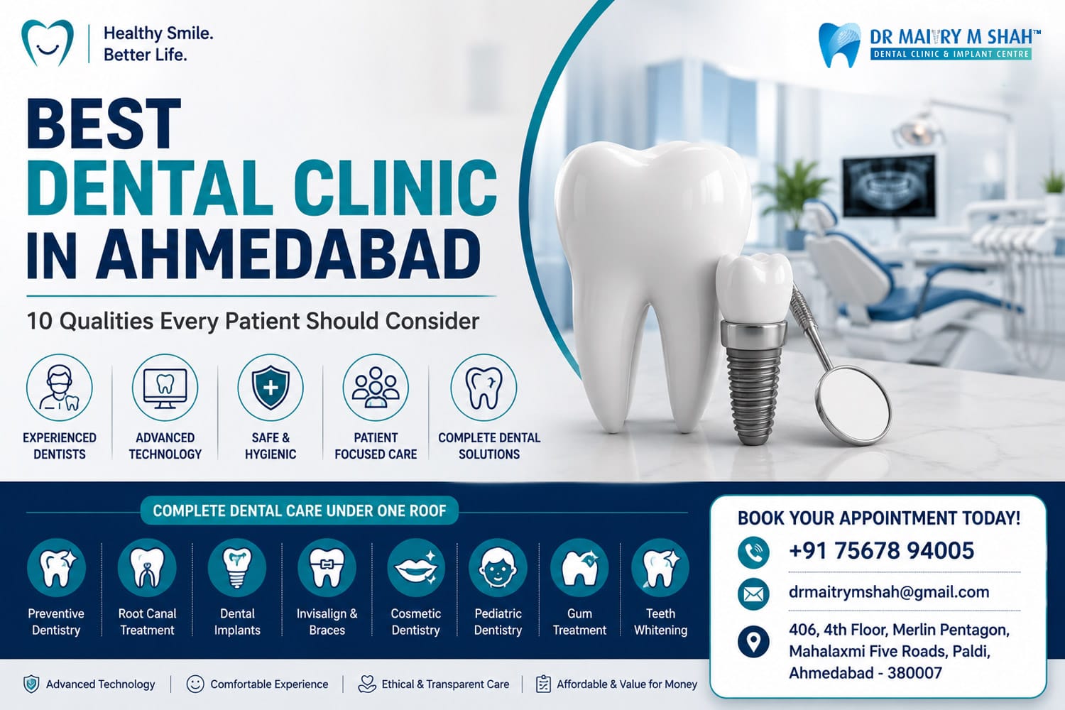 Best dental clinic in Ahmedabad offering dental implants, Invisalign, root canal treatment and cosmetic dentistry
